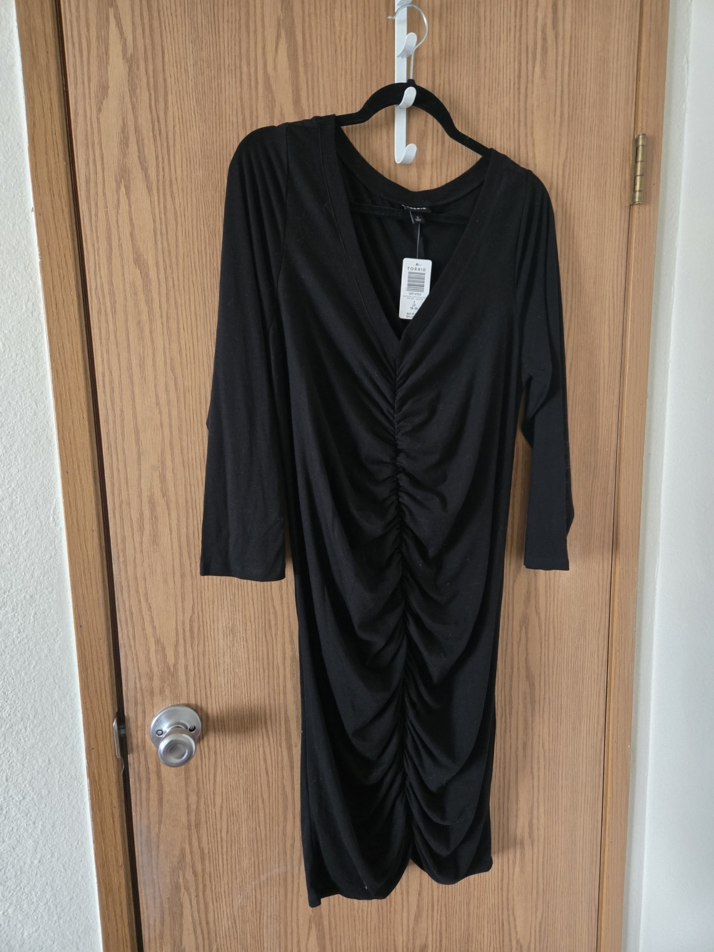 torrid Black Long Sleeve Ruched V‑Neck Dress